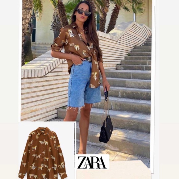 NWT Zara retro animal print satin blouse/top - Picture 4 of 16